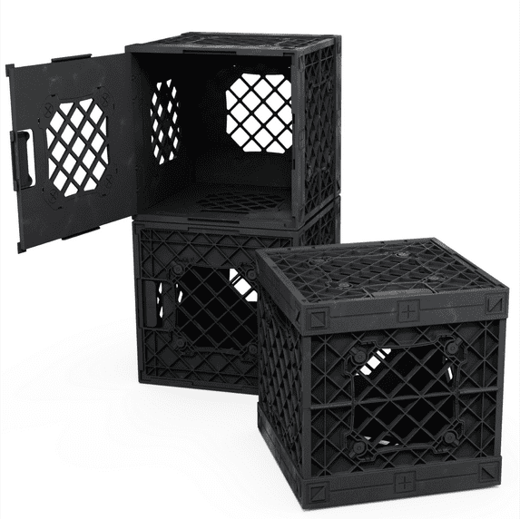 UbeCube Plastic Office Storage Crate, Black (3 Pack)