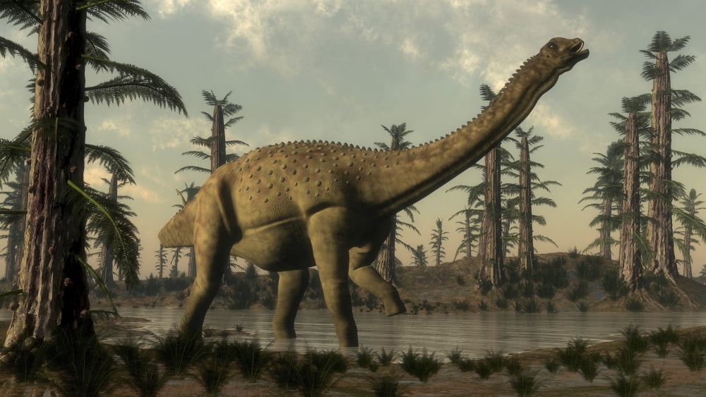 Uberabatitan dinosaur walking in a prehistoric lake Canvas Art - Elena DuvernayStocktrek Images (37 x 21)