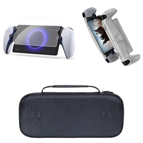 Uberwith 3 In 1 Set Compatible with PS5 Portal Accessories, For PS5 Portal Console EVA Travel Carrying Case, 9H Hardness Tempered Glass Screen and Silicone Soft Grip Cover Case Protector