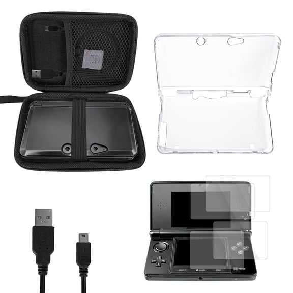 Uberwith 5 in 1 Accessories Kit for Nintendo 3DS, Carrying Case for 3DS, Clear Shell Case, 2 Set Screen Protectors and Charging Cable Compatible with 3DS ONLY
