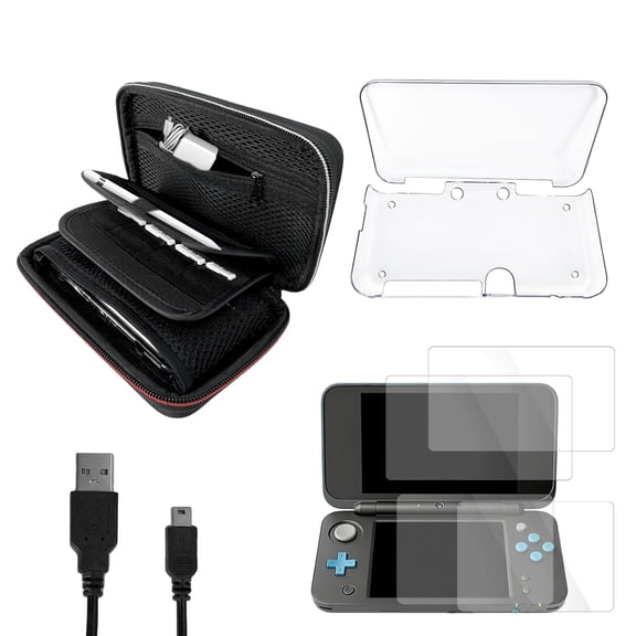 Uberwith 5 in 1 Accessories Kit for Nintendo New 2DS XL/LL, Carrying Case for New 2DS XL/LL, Clear Shell Case, 2 Set Screen Protectors and Charging Cable Compatible with New Nintendo 2DS XL/LL ONLY