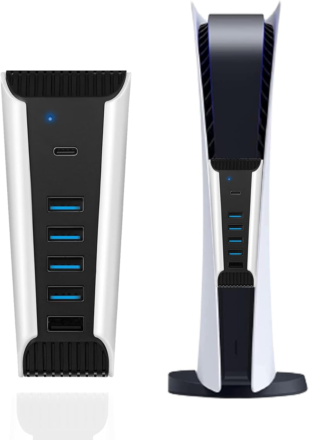 Uberwith 5 Port USB Hub for PS5 Accessories, USB High-Speed Expansion Hub Charger USB Adapter USB Extender for PS5 Console - 4 USB + 1 USB Charging Port + 1 Type C Port