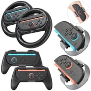 Uberwith 6 in 1 NS 2 Accessories Bundle, Switch 2 Accessories Set with Switch 2 Steering Wheel * 2, J-con Grip * 2, Wrist Strap * 2 Compatible with Switch 2 Black