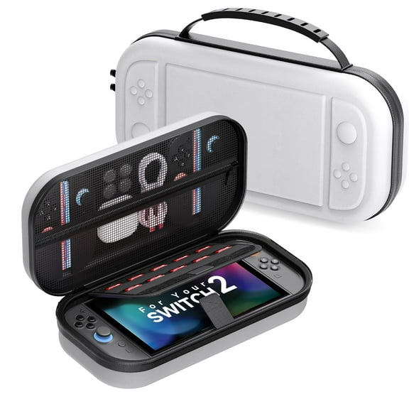 Uberwith Carrying Case for Switch 2 2025, Portable Travel Storage Case with Taller Design for Larger Capacity, Protective Hard Shell with 10 Game Card Slots, Carry Hand Bag Pouch, White