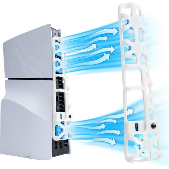 Uberwith Cooling Fan for PS5 Slim, High-Speed Rotational Cooling System with Blue LED Light, Quiet Cooler Accessories for PS5 Slim Digital & Discs Edition with USB 3.0 Port - White