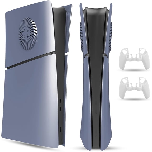 Uberwith Faceplate for PS5 Slim-Digital Edition, Cover Plate, ABS Shell, Printed Logo, Heat Dissipation, Matt Skin, with Extra 2 Silicone Controller Covers