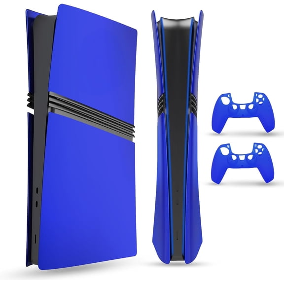 Uberwith Faceplate for PS5 Pro (Digital Edition), Cover Plate, ABS Shell, Matt Skin, with Extra 2 Controller Silicone Covers (Blue)