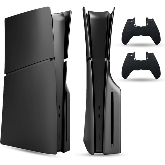 Uberwith Faceplate for PS5 Slim (Disc Edition), Cover Plate, ABS Shell, Printed Logo, Matt Skin, with Extra 2 Controller Silicone Covers (Black)