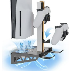 Soporte de pared para PS5/PS5 Slim/PS5 Pro, kit de accesorios con ventilador de enfriamiento y estación de carga, soporte flotante para consolas con disco y digital, montaje detrás del TV