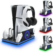 Uberwith for PlayStation Portal Charger, for PS5 Stand and Cooling Station with RGB LED Controller Charging Dock Accessories, for PS5 Edge Controller and PS Portal Charger, Headset and Remote Holders