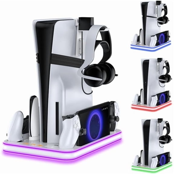 Uberwith Stand and Cooling Station with LED Controller Charging Station for PlayStation 5 , For PS5 / Slim Accessories with 3 Level Cooling Fan,White
