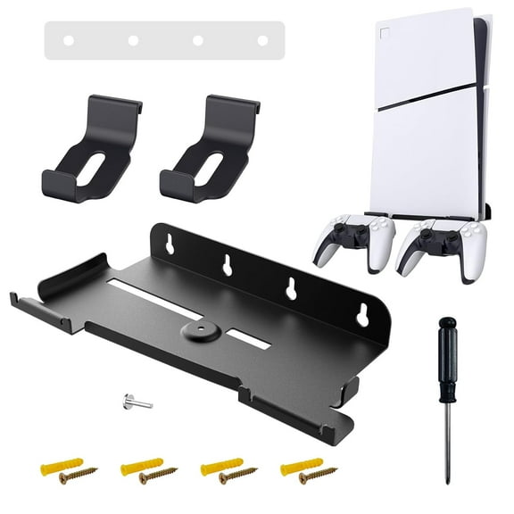 Uberwith Wall Mount Kit Compatible with Playstation 5 Slim Console (Disc and Digital Edition);Wall Mount Kit with 2 Detachable Controller Holder
