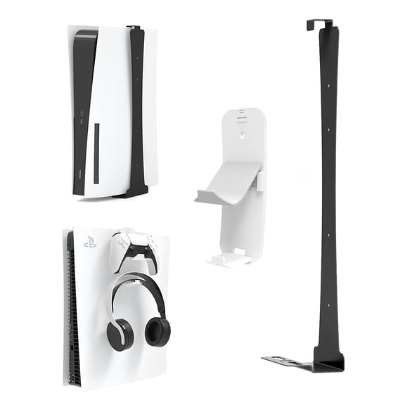 Uberwith Wall Mount Kit Compatible with PS 5 Slim Disc and Edition,with Holders for Controller&Headset Storage (White)