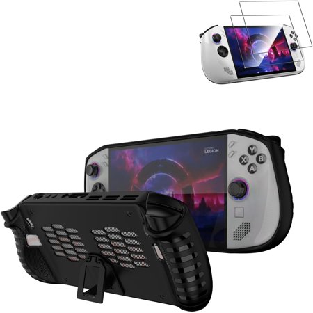 Uberwith for Legion Go S Case Cover with Tempered Glass Screen Protector, Shockproof TPU Skin & Kickstand for Legion Go S 2025