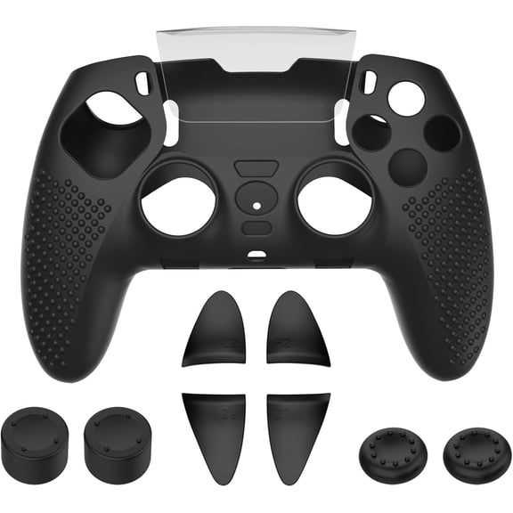 Uberwith for PS5 Edge Controller Silicone Cover,Silicone Anti-Slip Protector Skin Cover+Rocker Cap+Trigger Key for PS5 Edge Controller (Black)