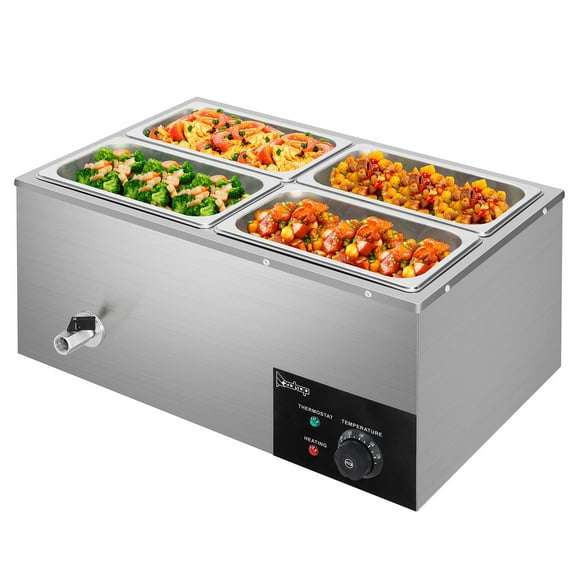 UbesGoo 21QT 4 Pan Commercial Food Warmer, 5.3 QT/Pan Electric Steam Table Stainless Steel Buffet Bain Marie for Parties, Catering, Restaurants