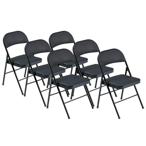 UbesGoo 6-Pack Padded Fabric Seat & Back Portable Stacking Folding Chairs Black