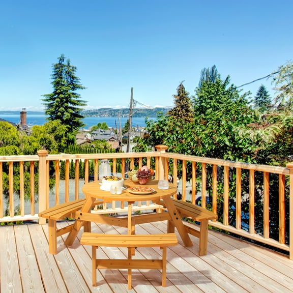 UbesGoo 6 Peroson Wooden Picnic Table Set for Patio and Garden, Camping Table and Bench Seat for Party, Gathering, Camping, BBQ