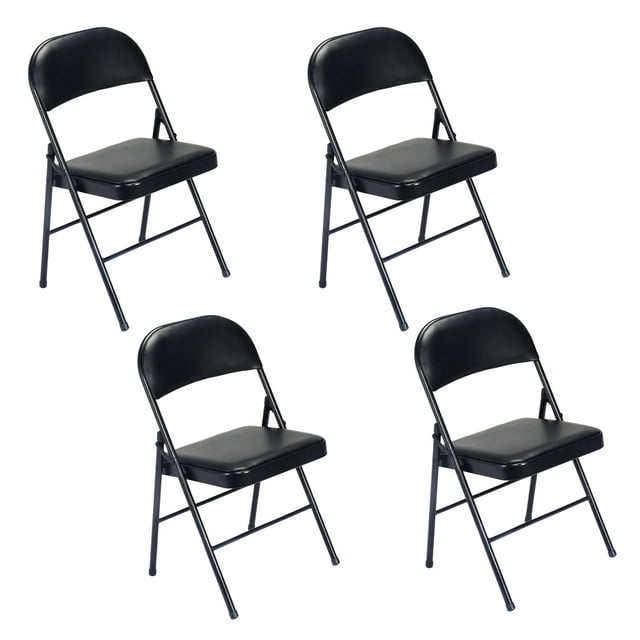 UbesGoo Set of 4 Fabric Upholstered Padded Seat Metal Frame Folding Chair Portable Black