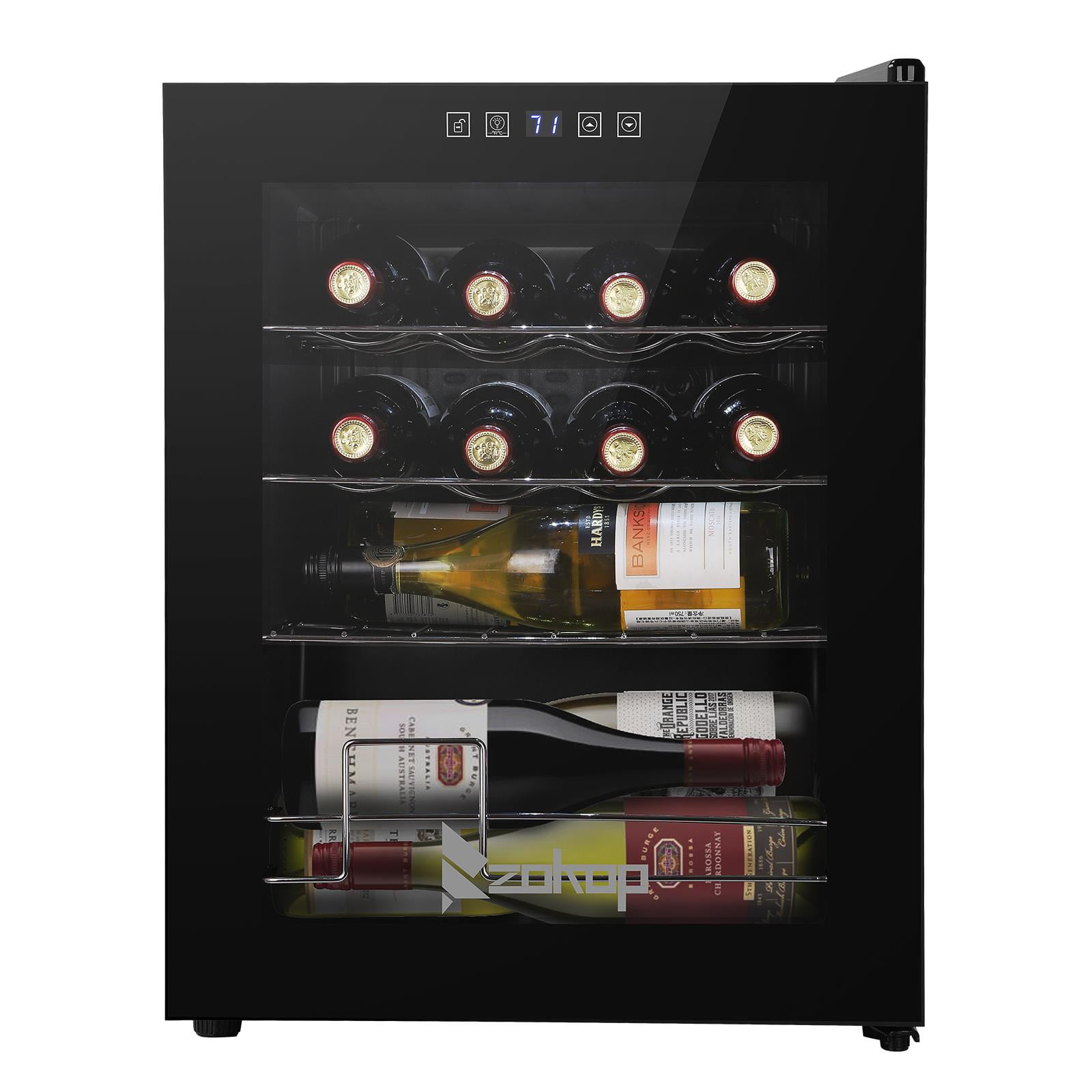 Ubesgoo 16 Bottle Electronic Wine Cabinet Cold Rolled Sheet Transparent Glass Door with Display Black