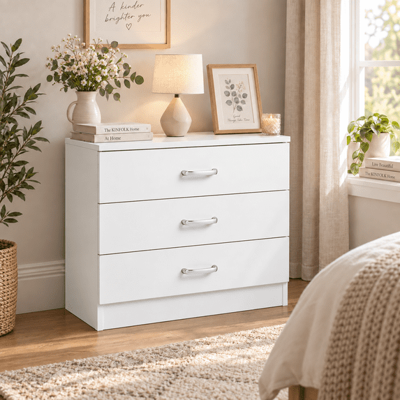 Ubesgoo 3 Drawer Dresser, Modern Storage Chest with Spacious Drawers, White Bedroom Dresser Organizer Cabinet for Bedroom, Living Room and Home Office