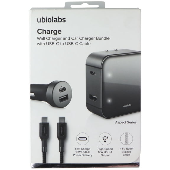 Ubiolabs Wall + Car Charger Bundle W/ Usb-C To Usb-C Cable