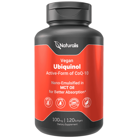 Naturalis Ubiquinol 100mg Active CoQ-10 Emulsified in MCT Oil for Better Absorption | Gluten Free, Non-GMO & Soy-Free | Cardiovascular Wellness, Antioxidant Protection, and Healthy Skin*| 120 Softgel