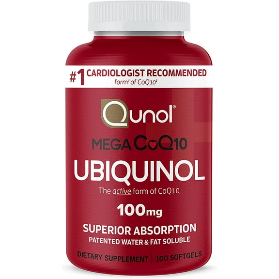 Ubiquinol CoQ10 100mg Softgels, Qunol Mega Ubiquinol 100mg - Superior Absorption - Active Form of Coenzyme Q10 for Heart Health & Healthy Blood Pressure Levels - 100 Count