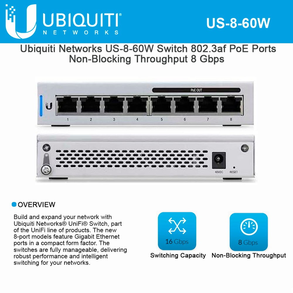 Ubiquiti Networks US-8-60W UniFi 8-Port Gigabit PoE Compliant Managed Switch
