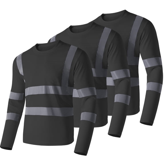 Ubon Men's 3-Pack Reflective T-Shirt Long Sleeve Shirt and Outdoor Workwear Black L