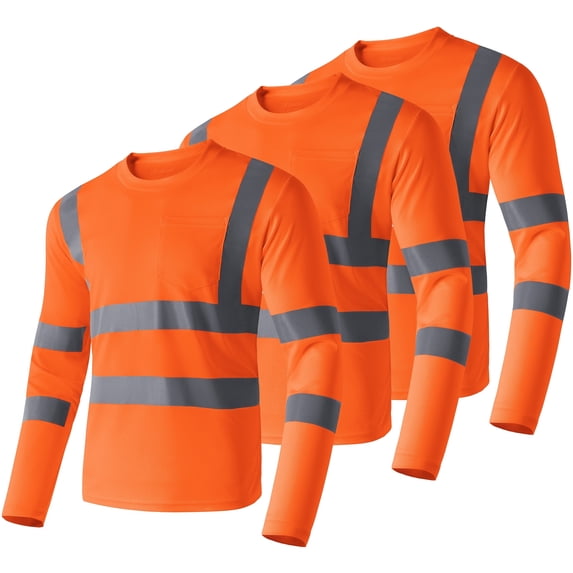 Ubon Men's 3-Pack Hi Vis Shirt Long Sleeve Shirt Reflective Construction Shirt Orange M
