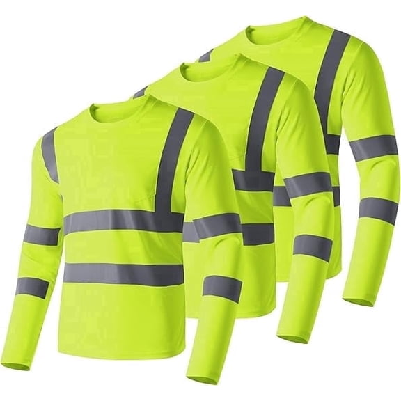 Ubon Men's 3-Pack Hi Vis Shirt Reflective Work Shirt Long Sleeve Construction Shirt Yellow XL