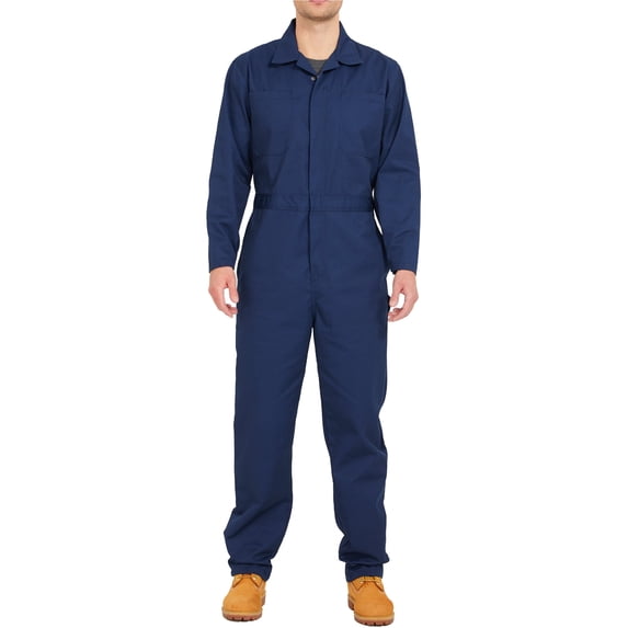 Ubon Men's Long Sleeve Coveralls Cotton Twill Workwear Action Back Mechanic Jumpsuit Navy L
