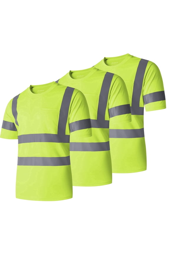 Men's 3-Pack Hi-Vis Reflective Shirt Short Sleeve Safety Shirt Construction Shirt for Work Pure Yellow XL