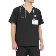 Ubon Men's Scrub Top V-Neck Scrub Shirts Short Sleeve Medical Essentials Workwear Uniforms Black L