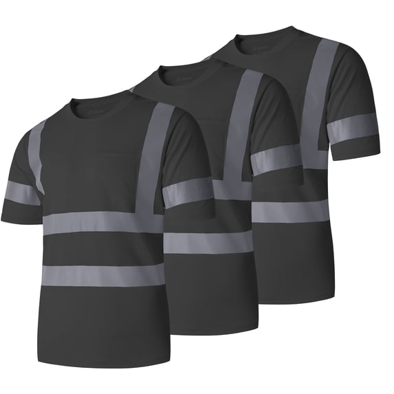 Ubon Men's 3-Pack Reflective T-Shirt Short Sleeve Shirt Construction Work Tee Pure Black 2XL