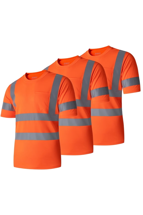 Men's 3-Pack Hi-Vis Shirt Short Sleeve Reflective Shirt Construction Work Shirt Pure Orange L