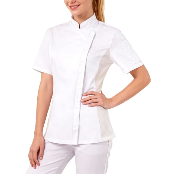 Ubon Women's Plus Size Chef Jacket Short Sleeve Chef Coat Side Mesh Vent Zipper Chef Jacket White 2XL