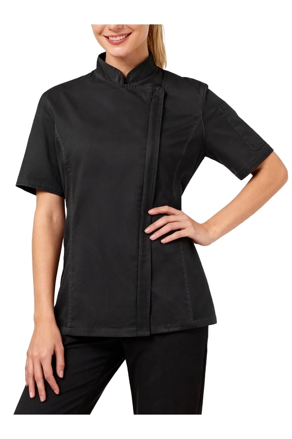 Women's Chef Jacket Short Sleeve Chef Coat Lightweight Chef Uniform with Zipper Black XL