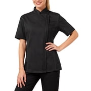 Ubon Womens Plus Size Chef Coat Short Sleeve Chef Jacket Work Jacket Black 2XL