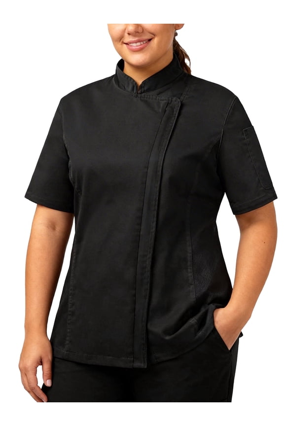 Women's Plus Size Chef Coat Short Sleeve Chef Jacket Work Jacket Black 2XL