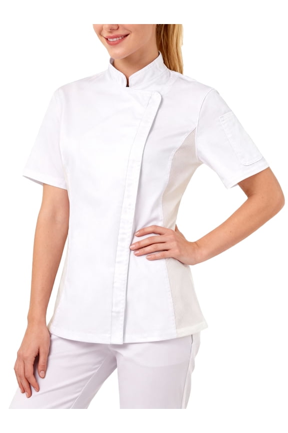 Women's Chef Coat Side Mesh Vent Zipper Chef Coat Short Sleeve Chef Jacket White M