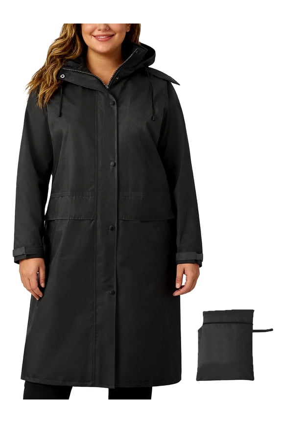 Women's Raincoat Waterproof Rain Jacket with Hood Lightweight Knee-Length Rain Coat Black M