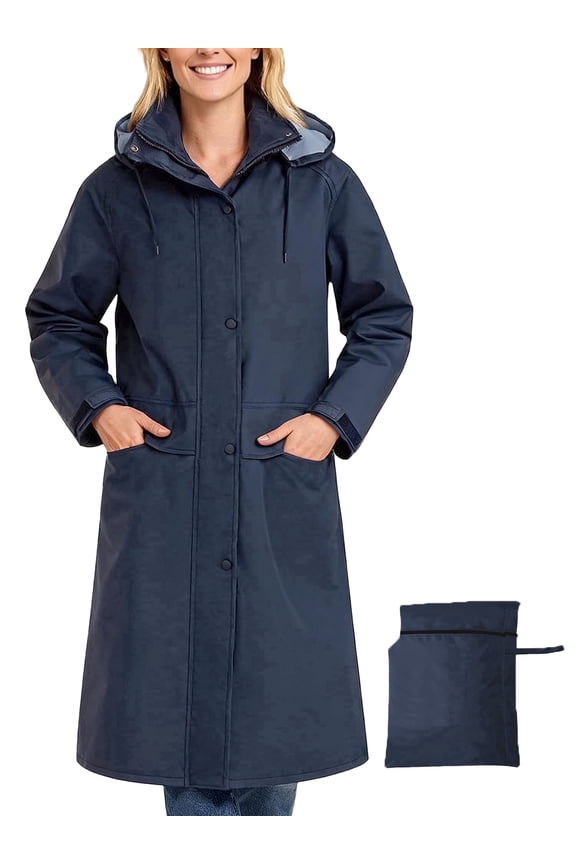 Women's Raincoat Waterproof Rain Jacket Lightweight Rain Coat Windproof Casual Jacket Navy L