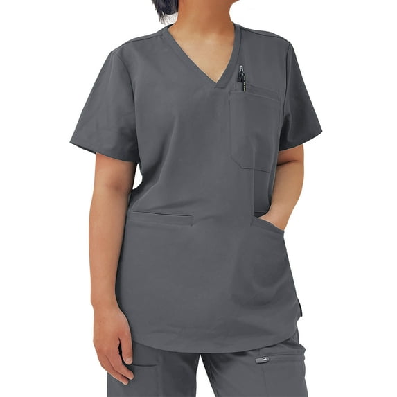 Ubon Women's Scrub V-Neck Scrub Top Easy-Care Short Sleeve Scrub Shirts Gray S