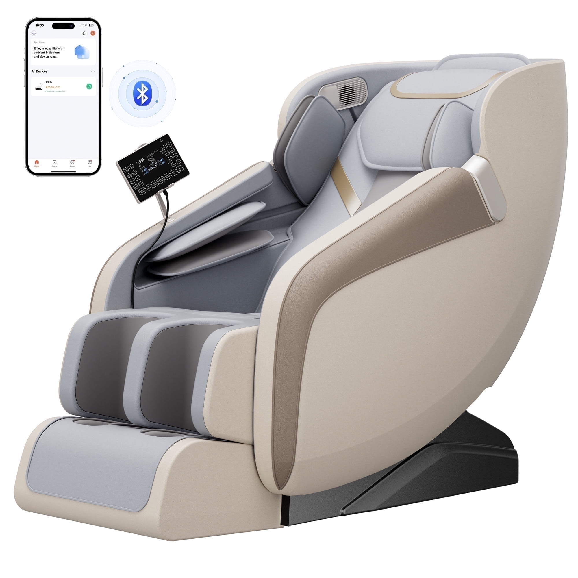 Upgo 4D Massage Chair Full Body, Zero Gravity Massage Chair with Heat and Foot Massage with Airbags, Kneading, Bluetooth, LCD Touch Control - Beige