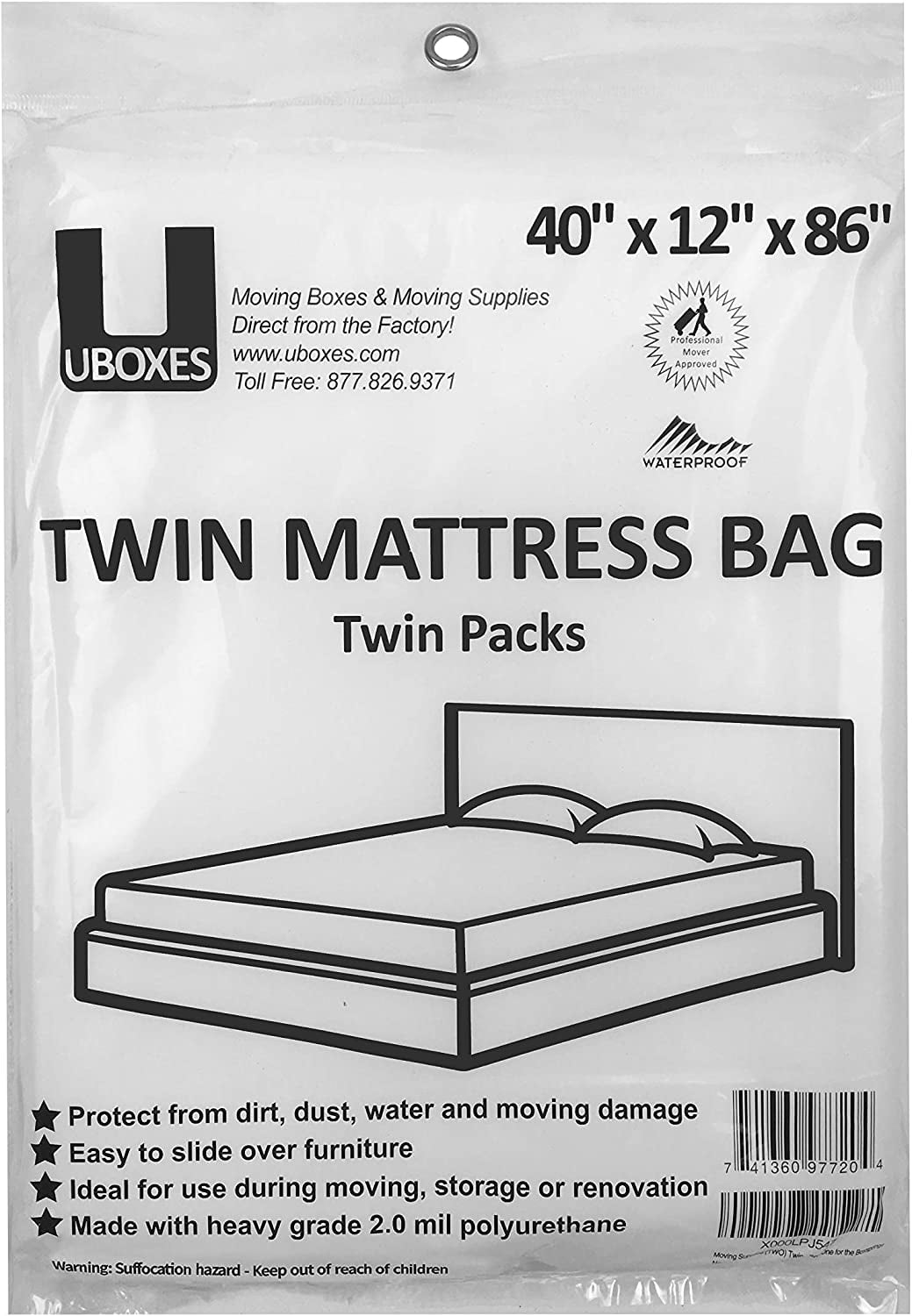 uBoxes Queen Mattress Bag 61x15x104, 2 Mil, 1 Pack Protector Box