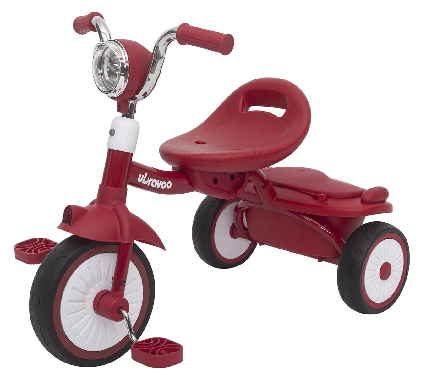 Ubravoo Baby Tricycle,Foldable Toddler Trike with Pedals PU Wheels Cool Lights,1-5 Years Old Girls Boys,Red