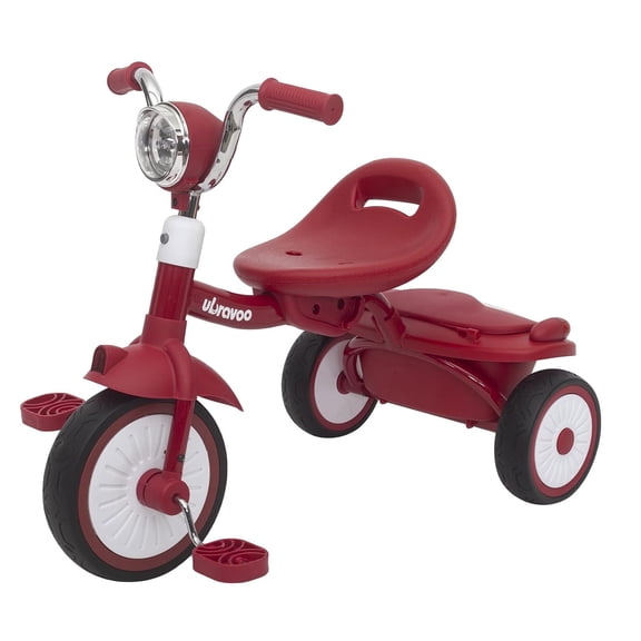 Ubravoo Baby Tricycle,Foldable Toddler Trike with Pedals PU Wheels Cool Lights,1-5 Years Old Girls Boys,Red