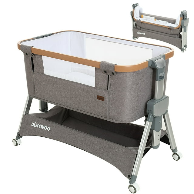 Ubravoo Foldable Baby Bedside Cribs,Portable Adjustable for
